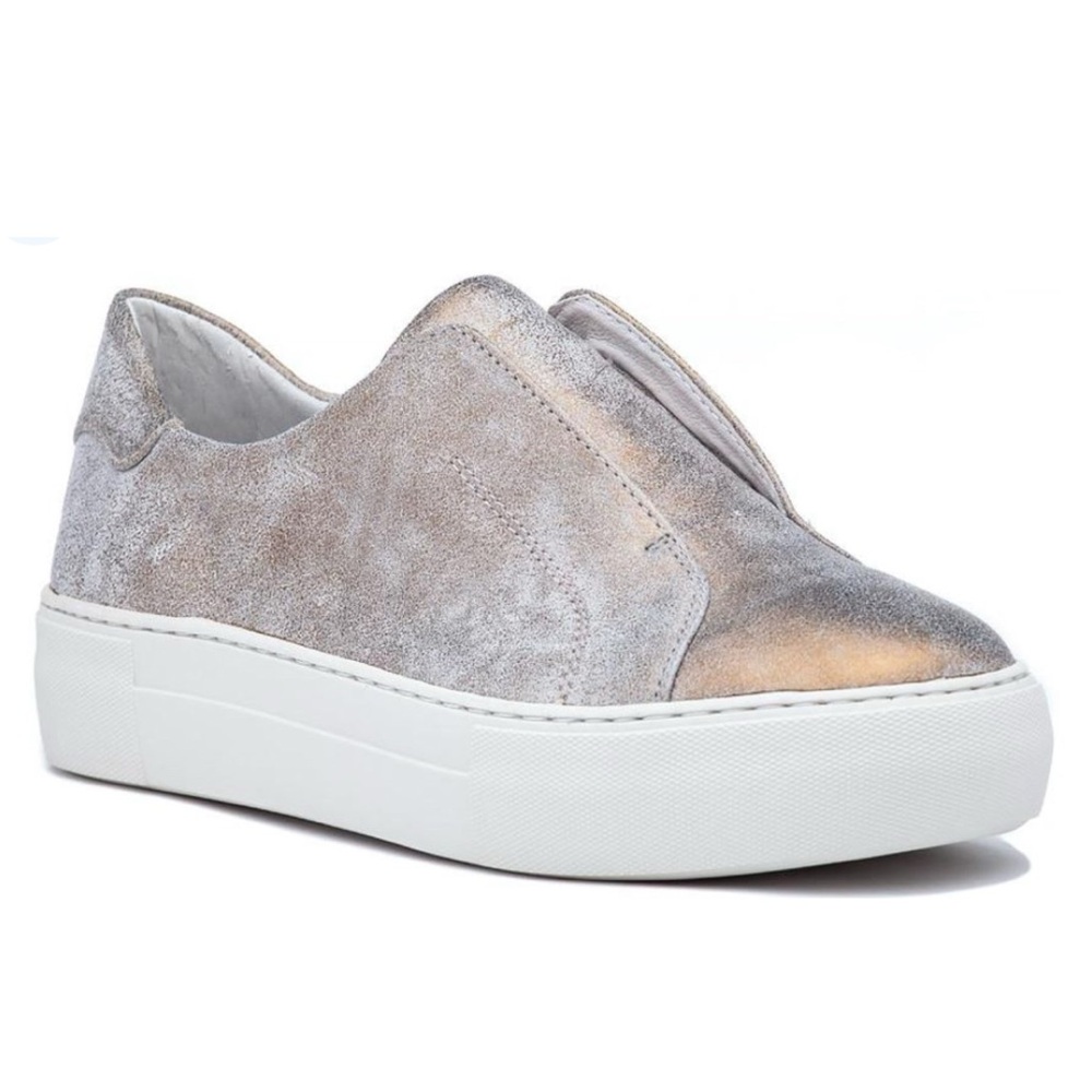 J Slides Alara Metallic Leather Platform Slip-On in Metallic Silver Size 8.5